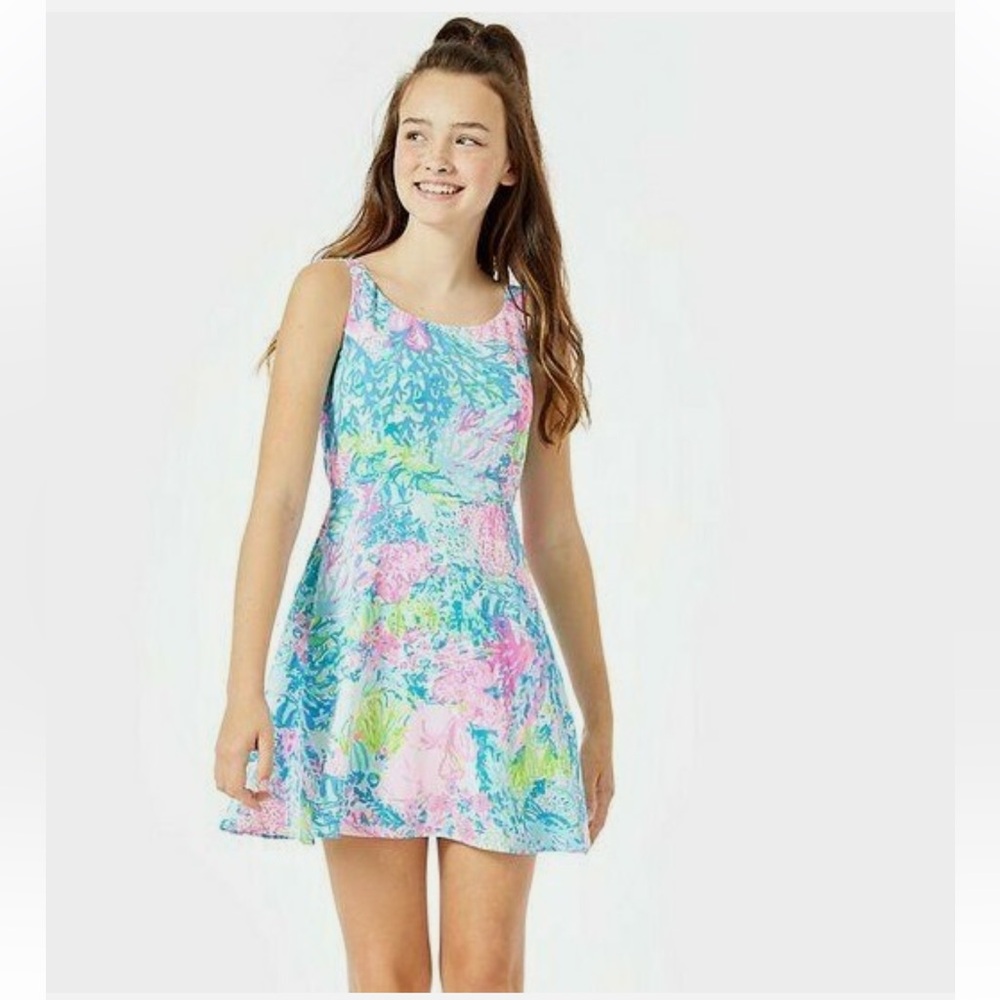 *Lilly Pulitzer Daffodil Dress Fished My Wish Pink Blue Girls 10 Dress AJ466